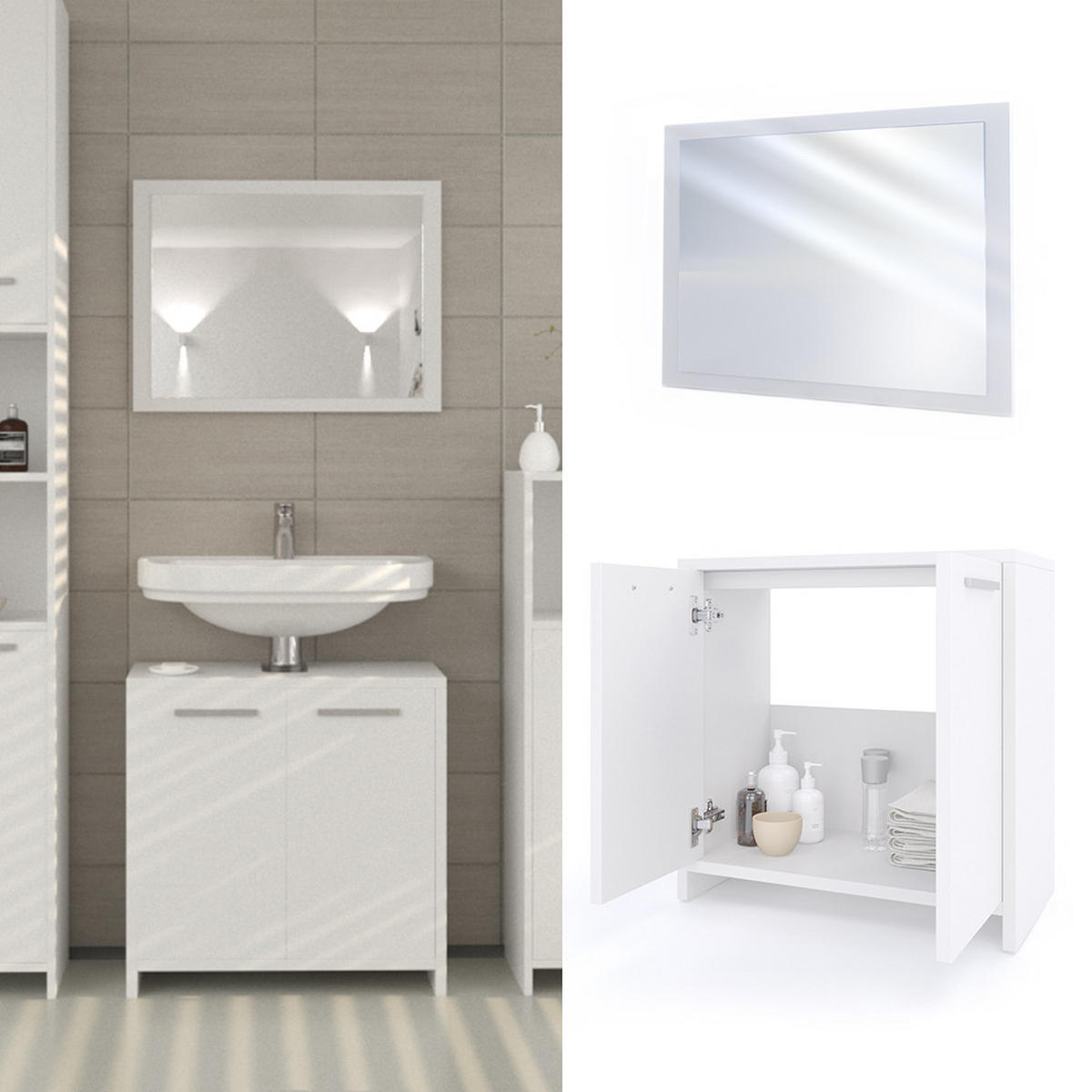BADMÖBEL-SET Kiko Weiß 2 Teile - Weiß, Holzwerkstoff (58/60/33cm) - Vicco