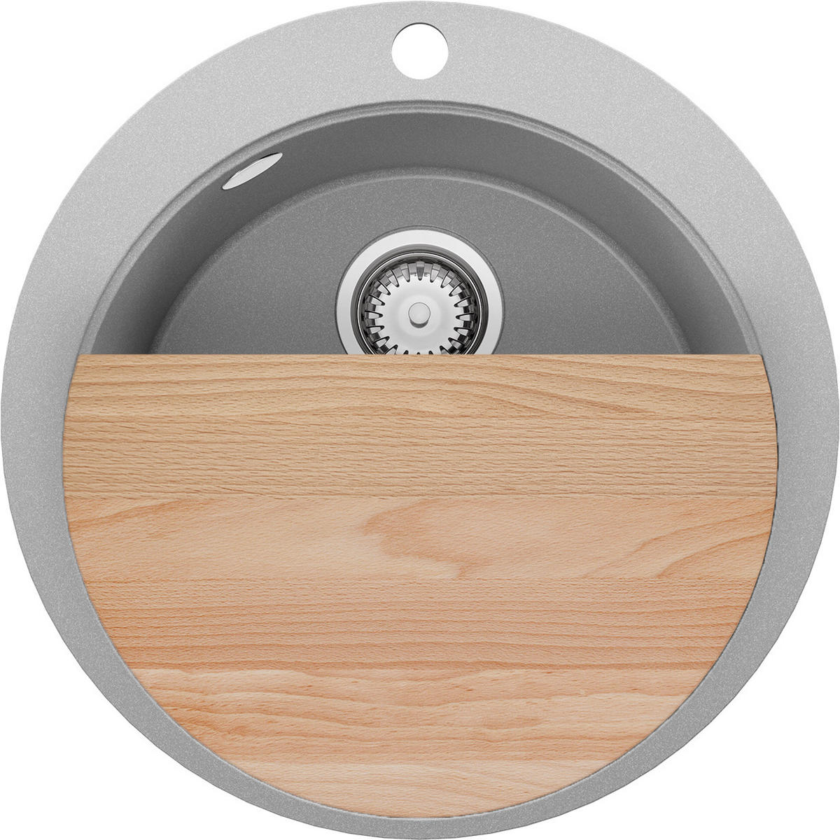 SPÜLBECKEN RUND Pisa Max, 2-er set Grau 53/53 cm 1 Becken + Ablauf-Set + Schneidebrett ab 50er Unterschrank - Chromfarben/Beige, Kunststoff (53/20/53cm) - Primagran