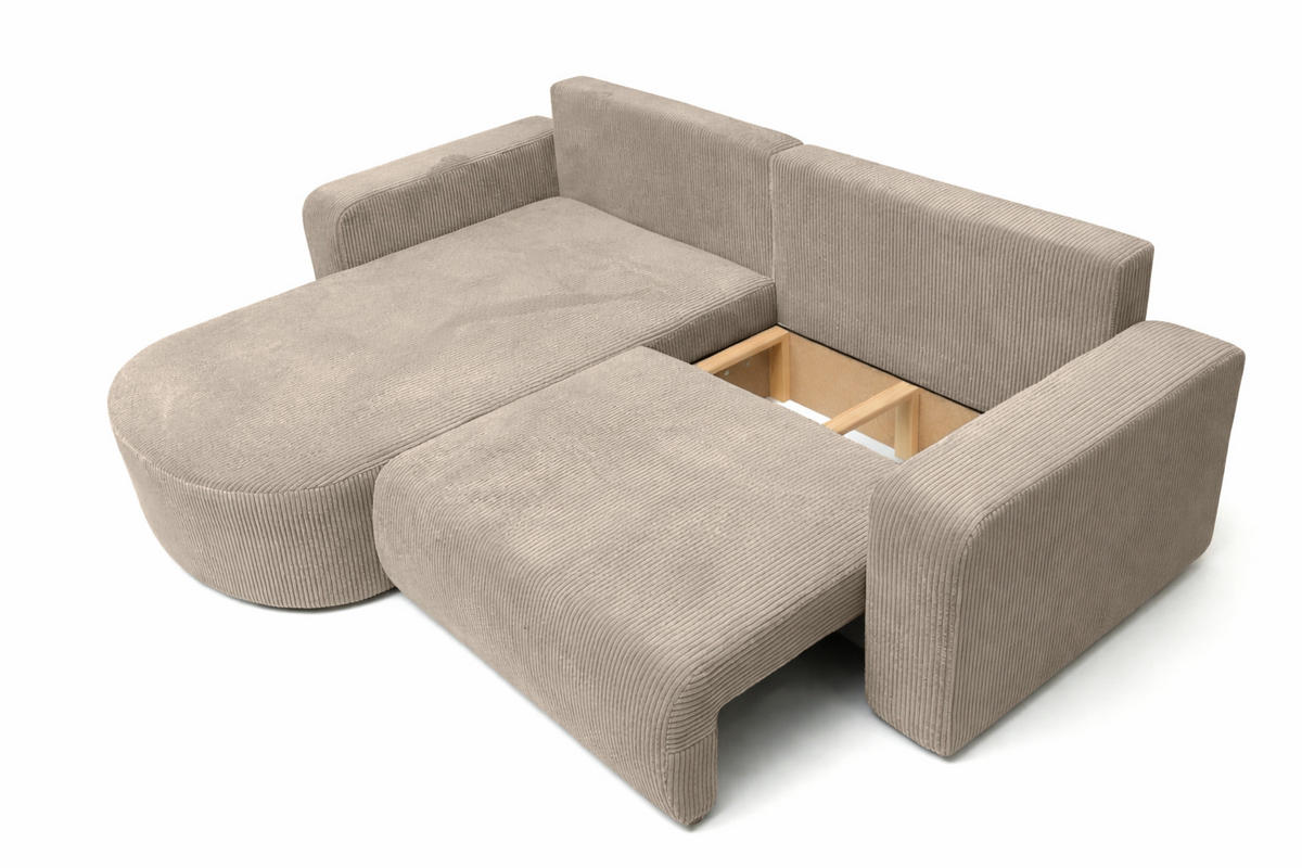 ECKSOFA Mit Schlaffunktion, Cordstoff Poso, Dunkelbeige, Links, ROUND ONE - Beige, Holz (244/175cm) - Kaiser Möbel