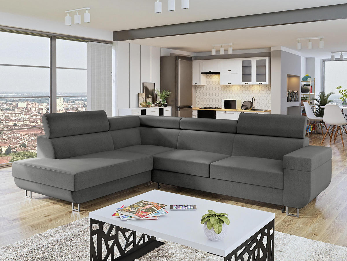 ECKSOFA Fonti, Seite: Links - Hellgrau, Holz/Textil (253/188cm) - MIRJAN24