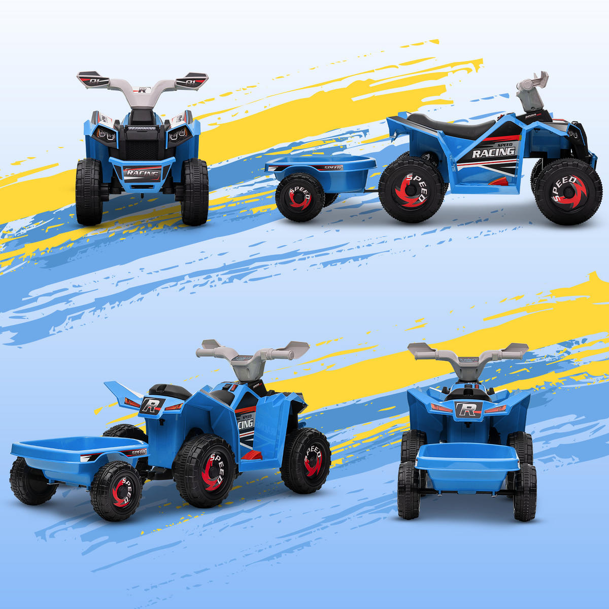 MINI ELEKTRO-QUAD KINDER, Grau+Schwarz+Blau+/Grün/Rot, Kunststoff+ Metall - Blau, Metall (106/41.5/48.5cm) - HOMCOM