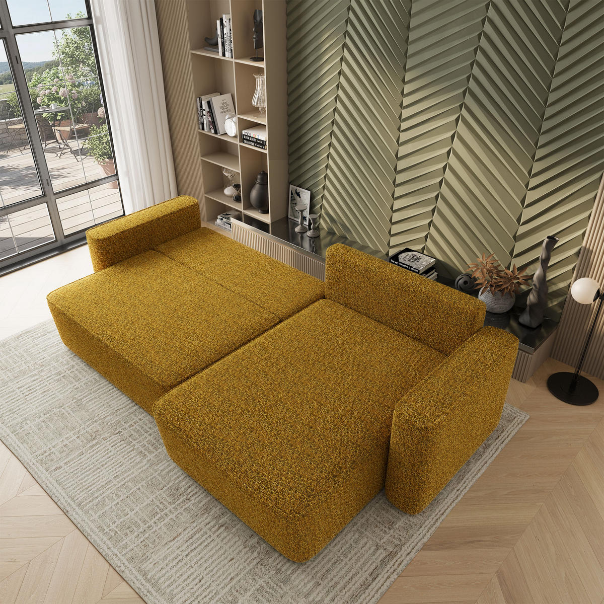 ECKSOFA BELARO BL Currygelb Chenille mit Schlaffunktion - Currygelb, Holz/Textil (280/162cm) - MASSENO