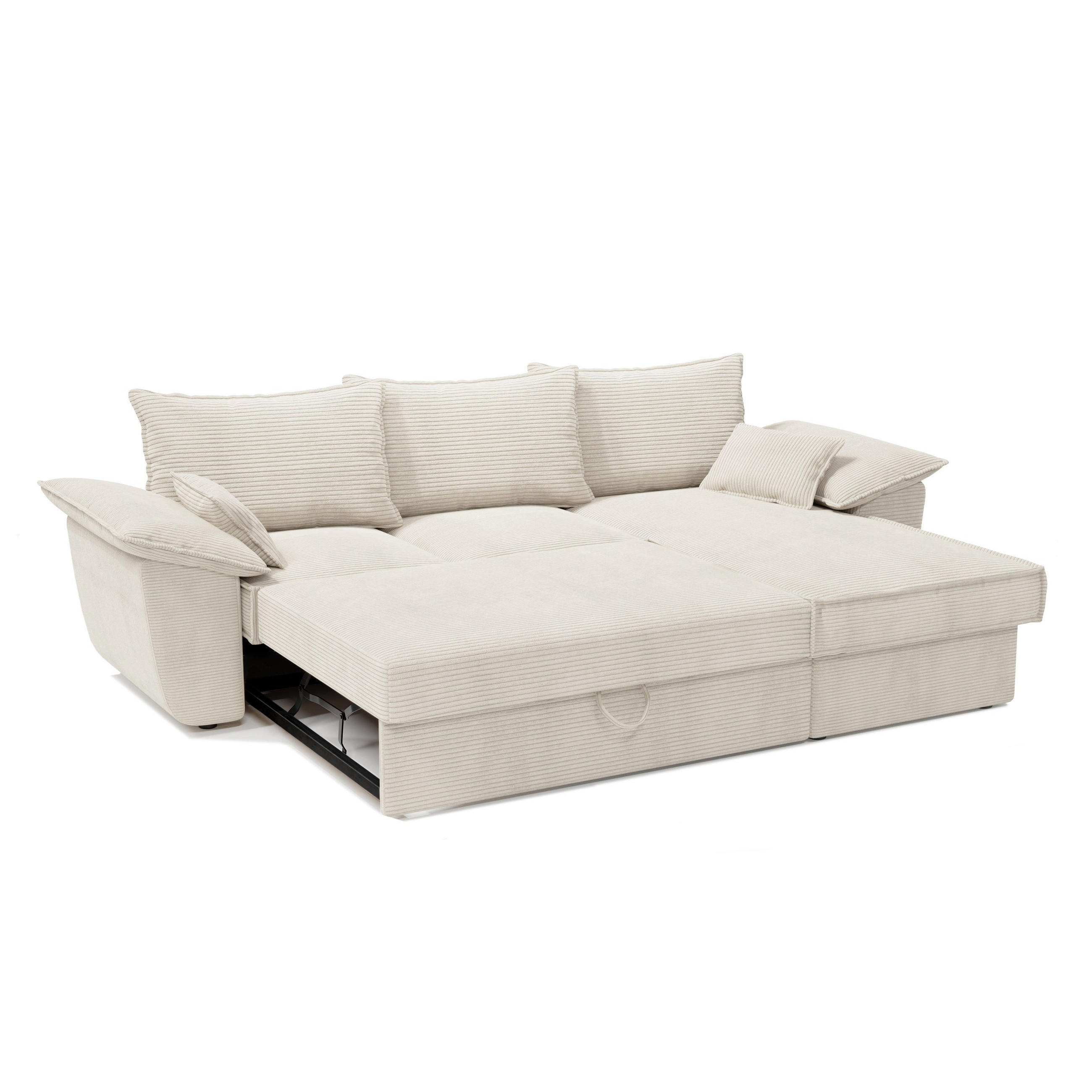ECKSOFA RECHTS Gerippter Samt Creme 257cm - Creme, Textil (257/168cm) - Sia Home