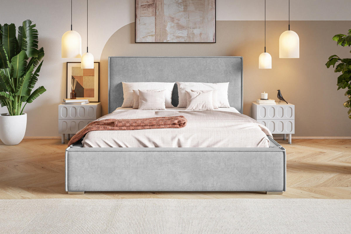 POLSTERBETT 140x200 Sydney mit Bettkasten, Hellgrau - Hellgrau, Holz/Textil (140/200cm) - Emporius