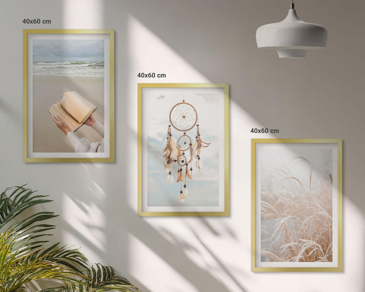WANDBILDER 3er Set - 40x60 cm Goldrahmen - Friedliche sommerliche Boho-Landschaften - Goldfarben, Kunststoff (40/60cm) - ArtPrintCave