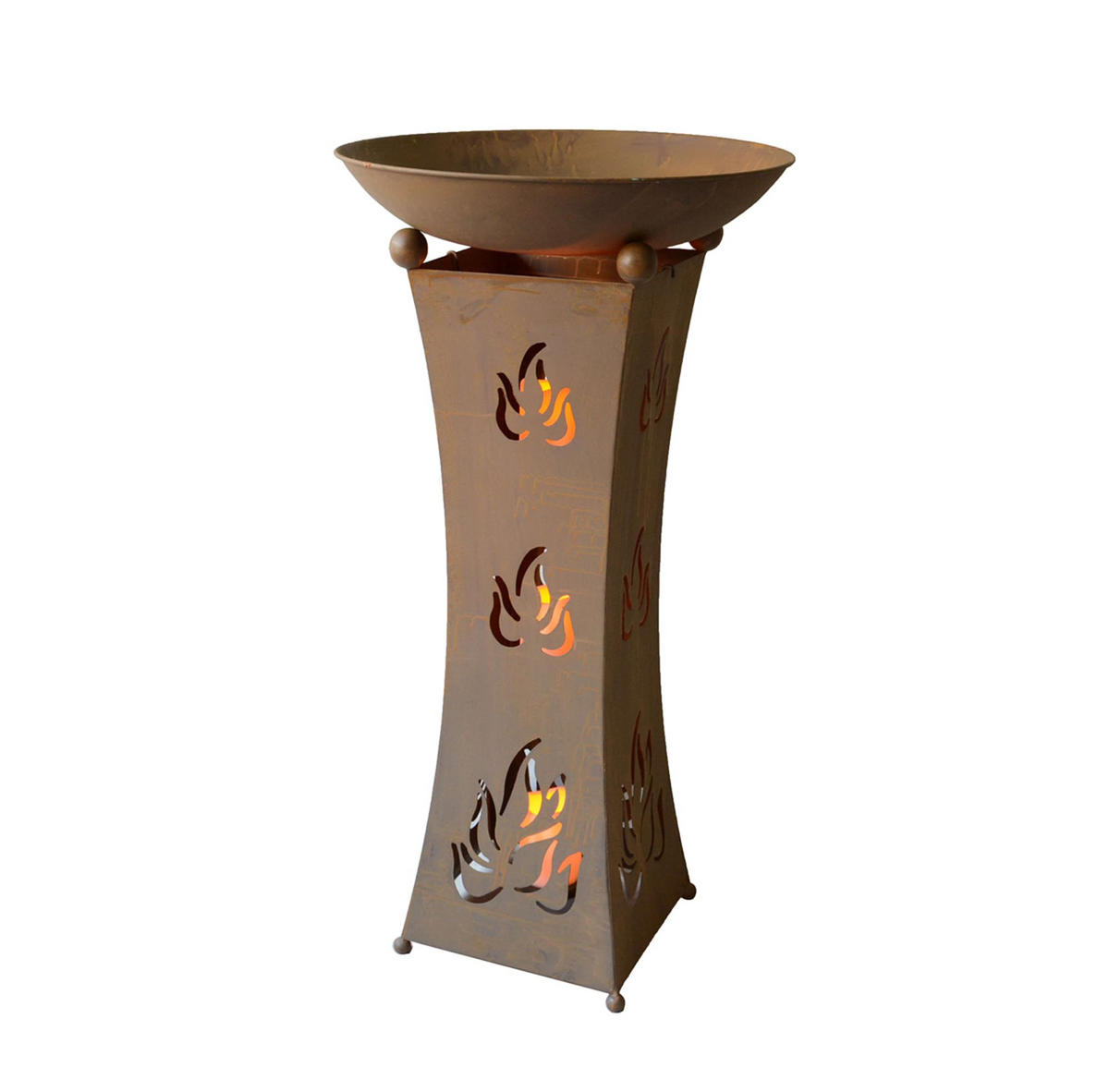 PFLANZSCHALE Sabi mit LED Beleuchtung Rost-Optik Stahl Dekosäule - Rostfarben, Metall (93cm) - DELUKE