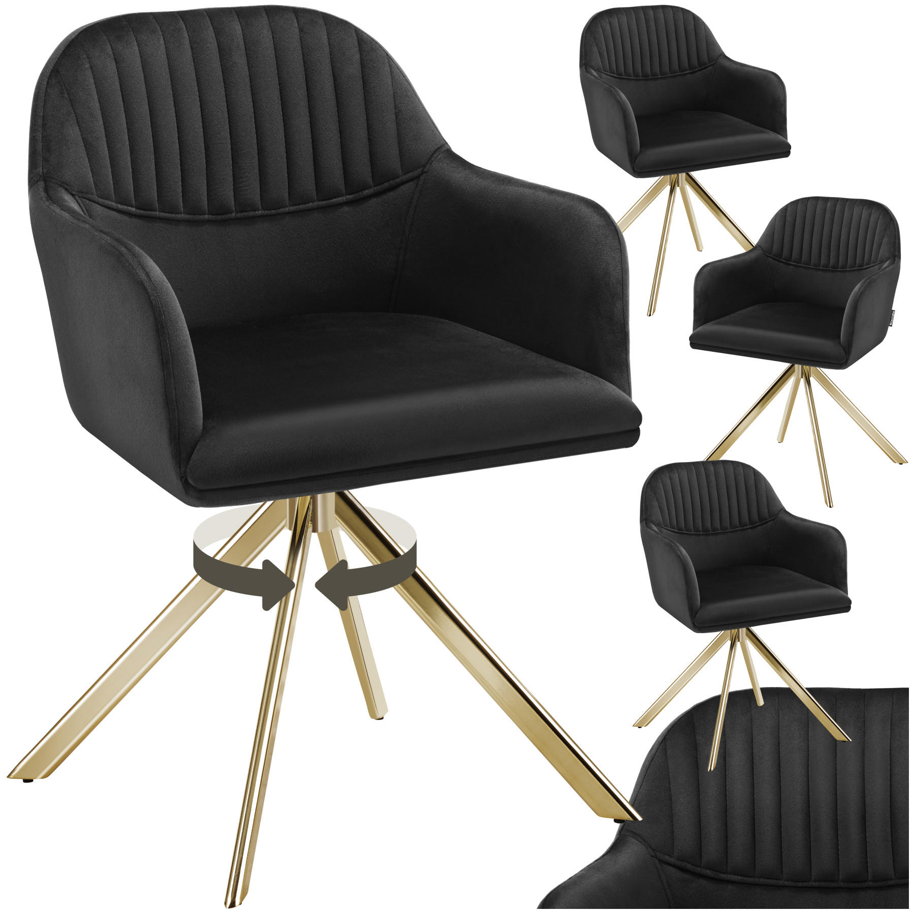 DREHSTUHL 4er Set Lona 56 x 59 x 81 cm schwarz/gold - Goldfarben/Schwarz, Textil (56/81/59cm) - tectake