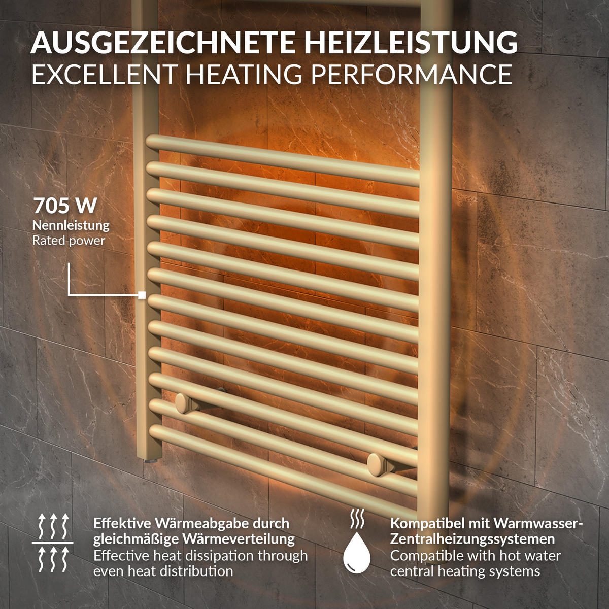 RUČNÍKOVÝ radiátor 600 x 1500 mm, béžový, rovný, s bočním připojením - béžová, kov (60/150/3cm) - LuxeBath