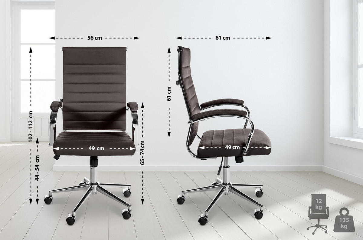 DREHSTUHL Echtleder coffee - Chromfarben/Braun, Leder/Metall (56/102/61cm) - CLP