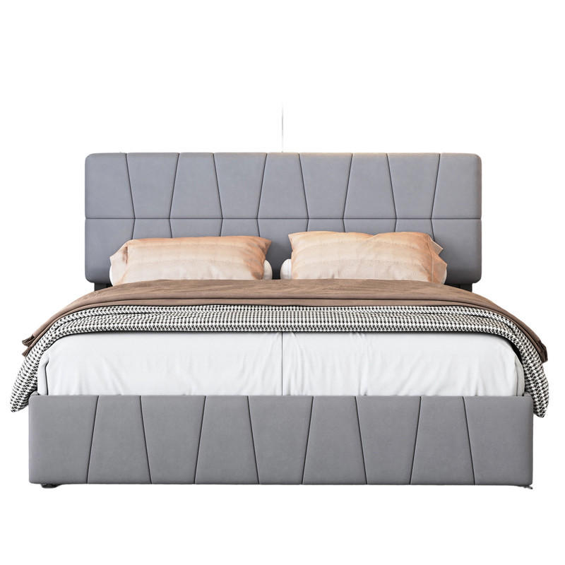 POLSTERBETT 160x200 cm Grau Samt 4 Schubladen - Grau, Metall (160/200cm) - SHOPENTRA
