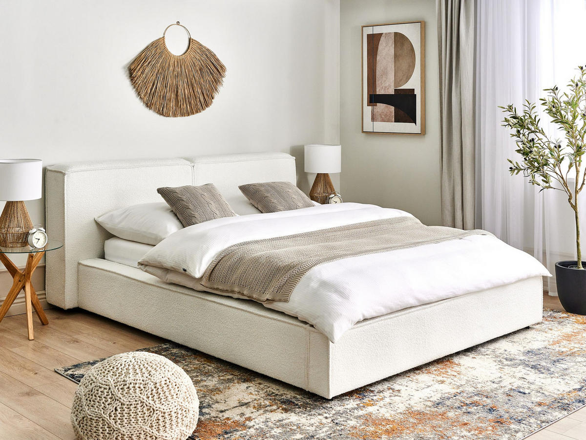 POLSTERBETT mit Lattenrost 160x200 cm Weiß Linards - Weiß, Textil (160/200cm) - Beliani