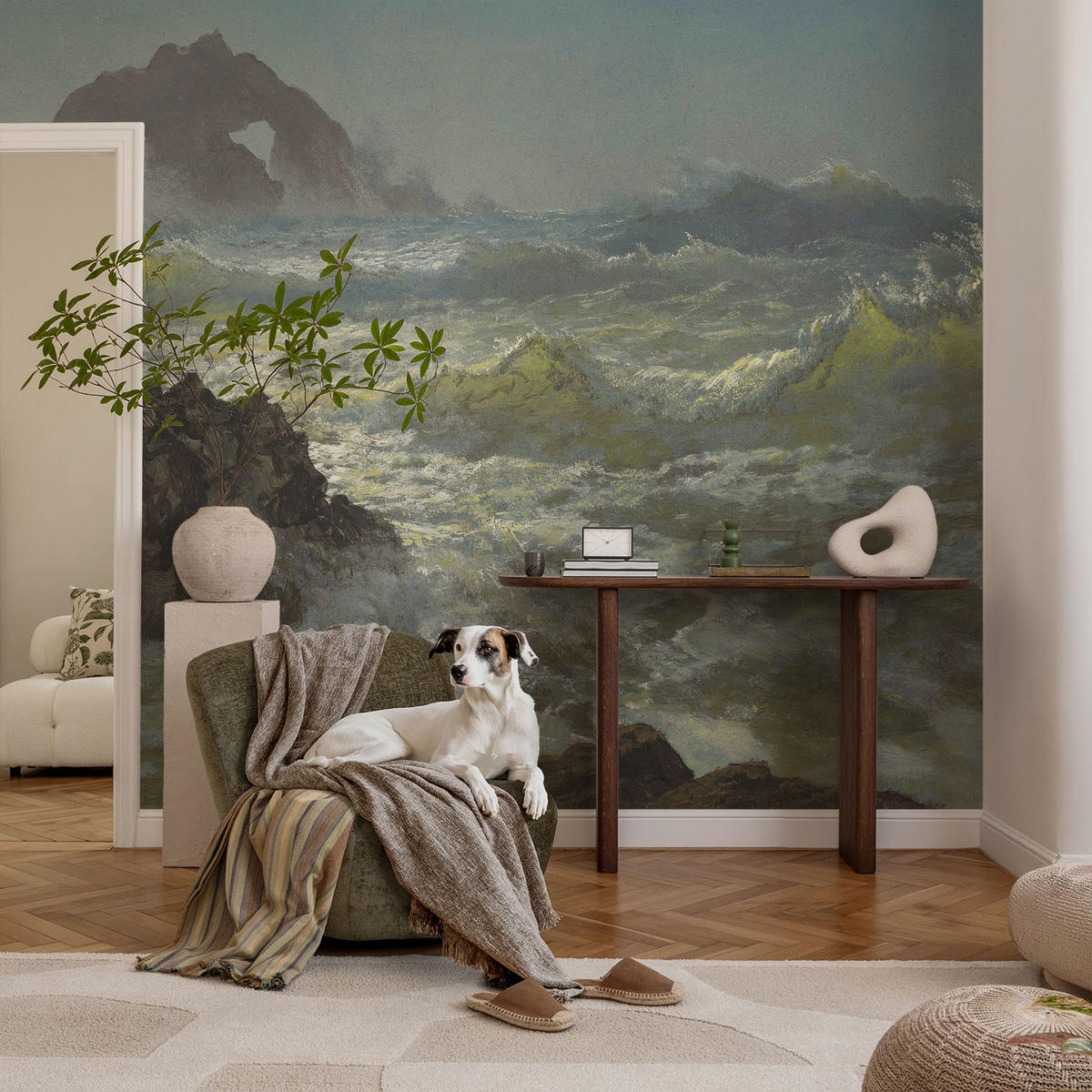 FOTOTAPETE 104x70 cm - Stürmische See - Grau, Textil (104/70cm) - Wallfluent