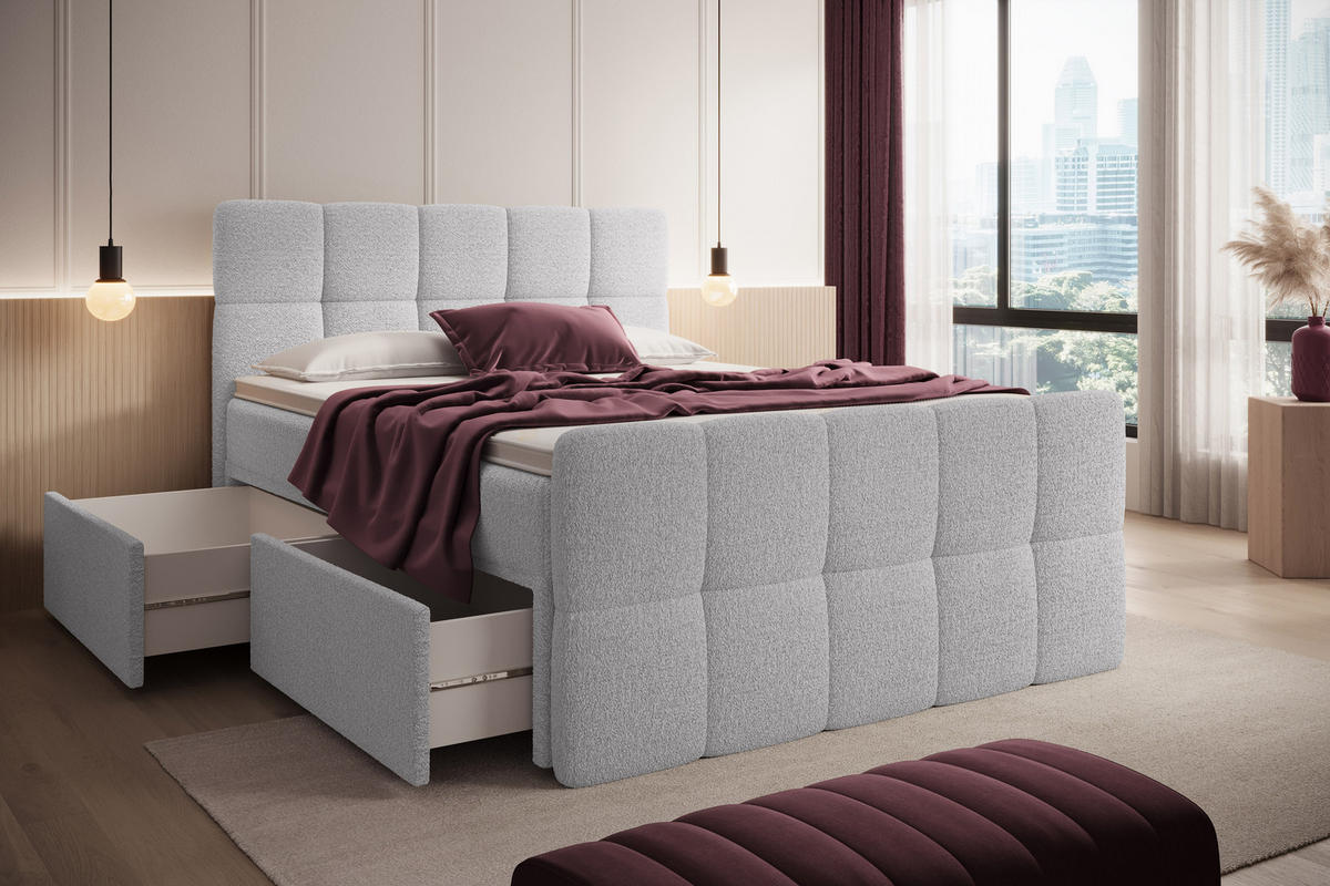 BOXBETT Madison 4 Hellgrau 160/200 H3/H4 Boucle - Hellgrau, Textil (160/200cm) - wonello