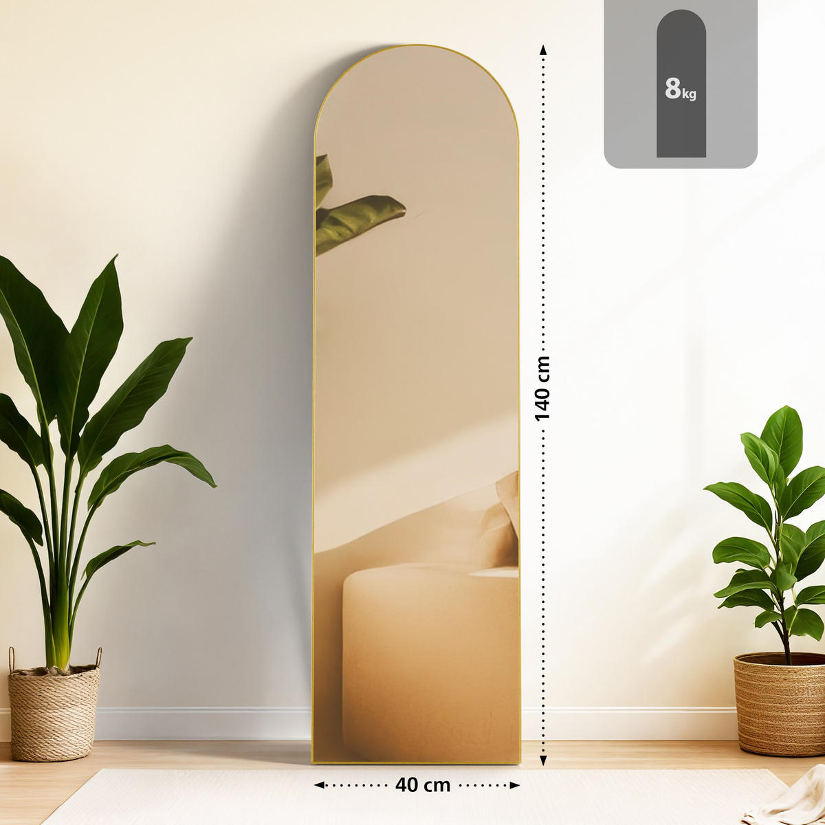 STANDSPIEGEL Malaga Glas Gold glanz Ganzkörperspiegel - Goldfarben, Glas (40/140/3cm) - DELUKE