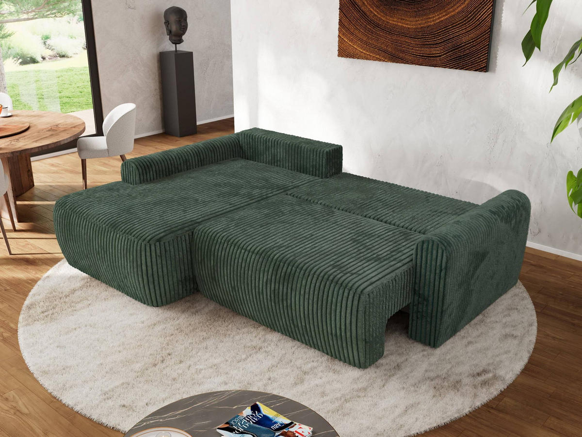 ECKSCHLAFSOFA CUBO L Grün Cord - links - Schwarz/Grün, Kunststoff/Textil (273/187cm) - MKS
