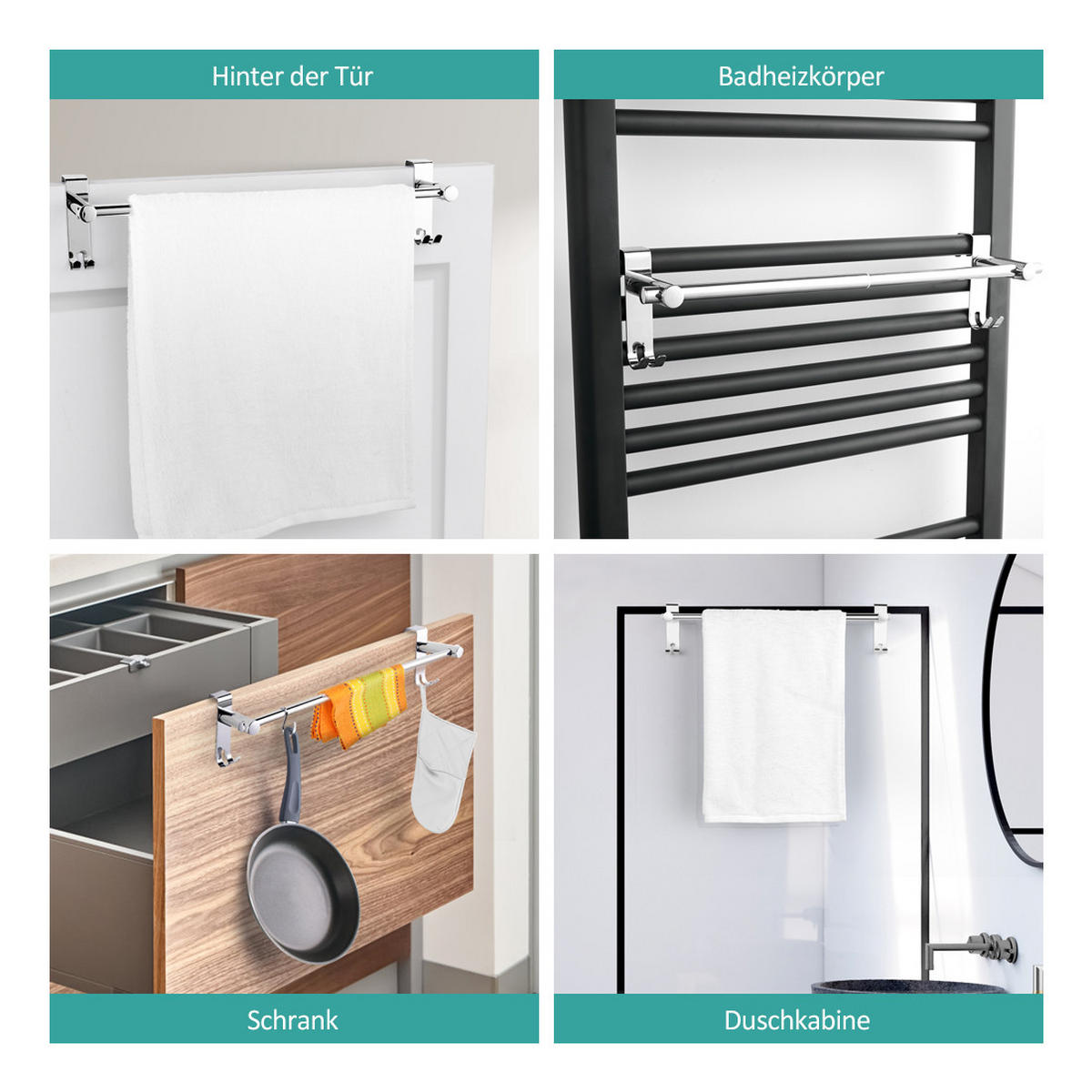 HANDTUCHHALTER Ohne Bohren Edelstahl Glanzchrom 63 cm - Chromfarben, Metall (2.5/2.5/66cm) - EMKE