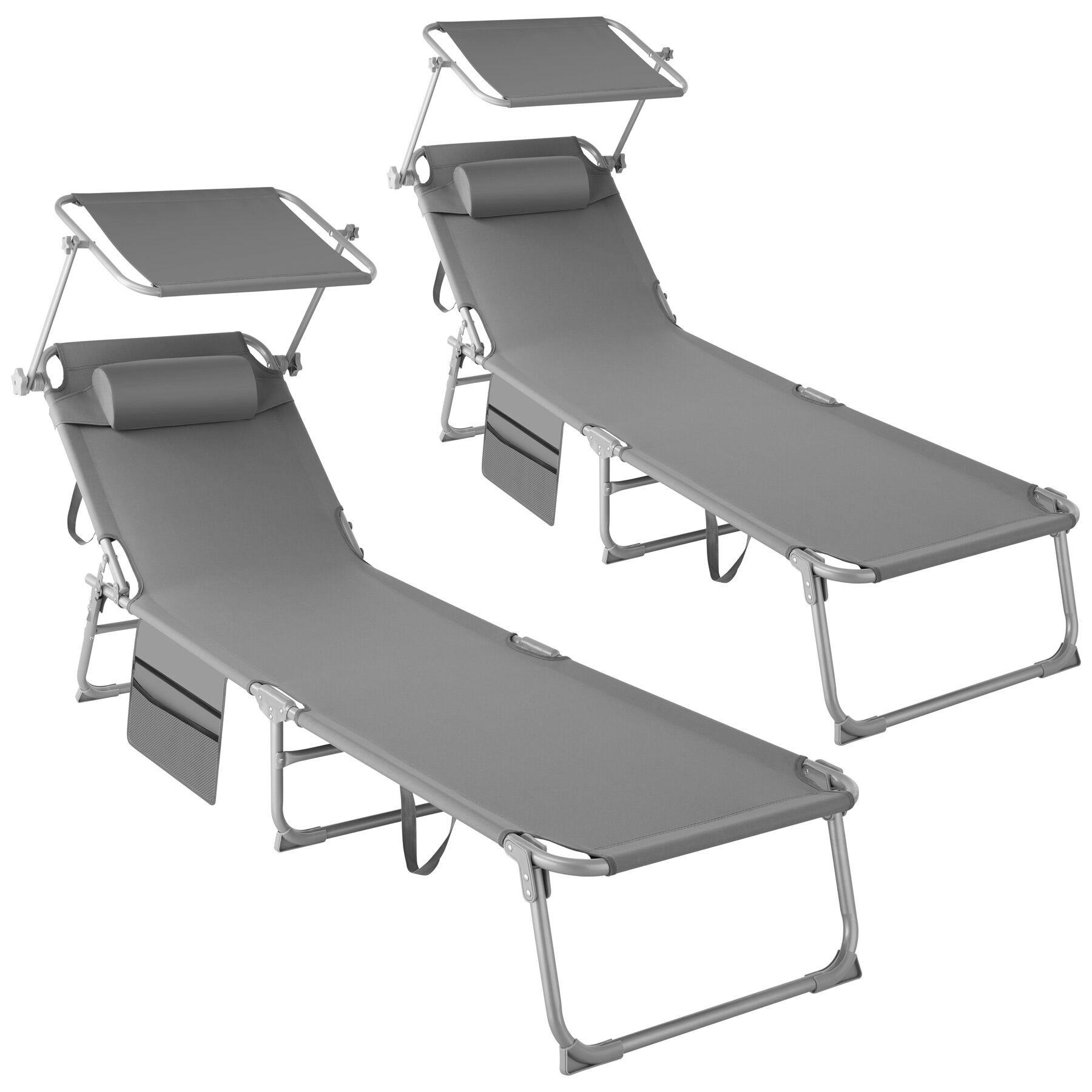 SONNENLIEGE 2er Set Chloé,190 x 68 x 28 cm, mit Seitentasche,grau - Grau, Kunststoff (68/111/161cm) - tectake