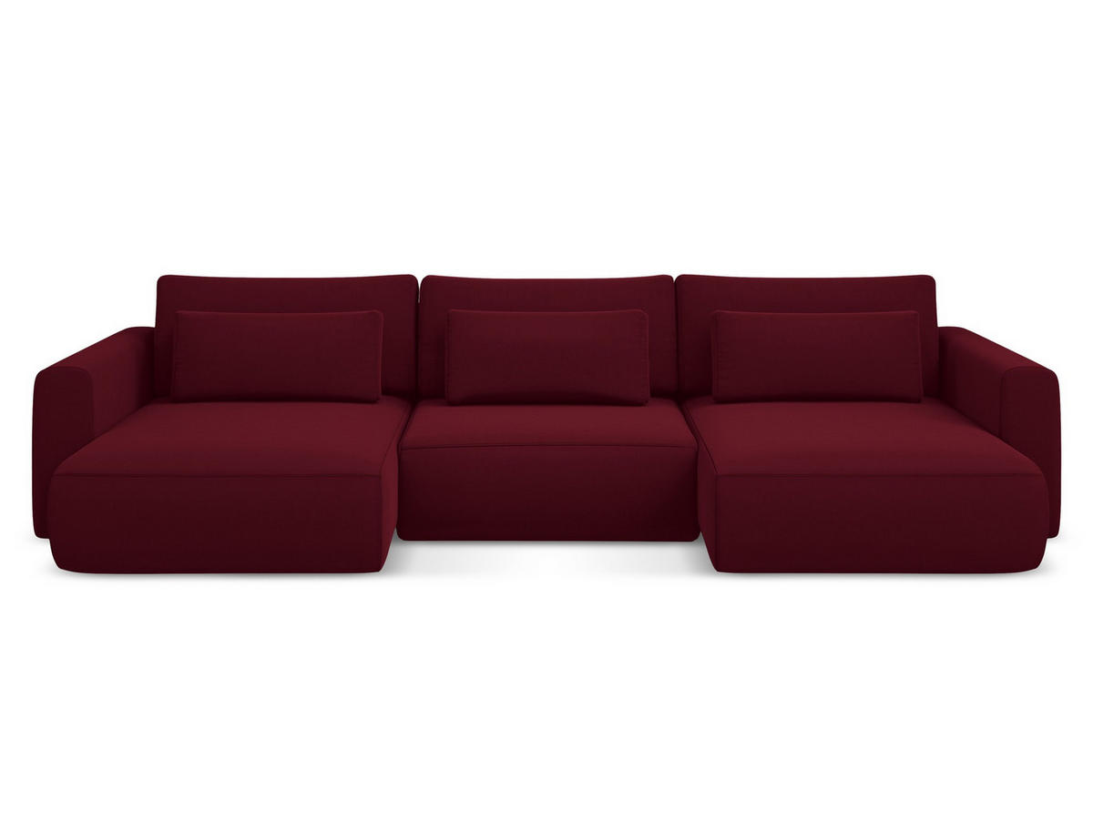 WOHNLANDSCHAFT Samt Stoff Rot - Bordeaux/Rot, Kunststoff/Textil (340/82/149cm) - Makamii