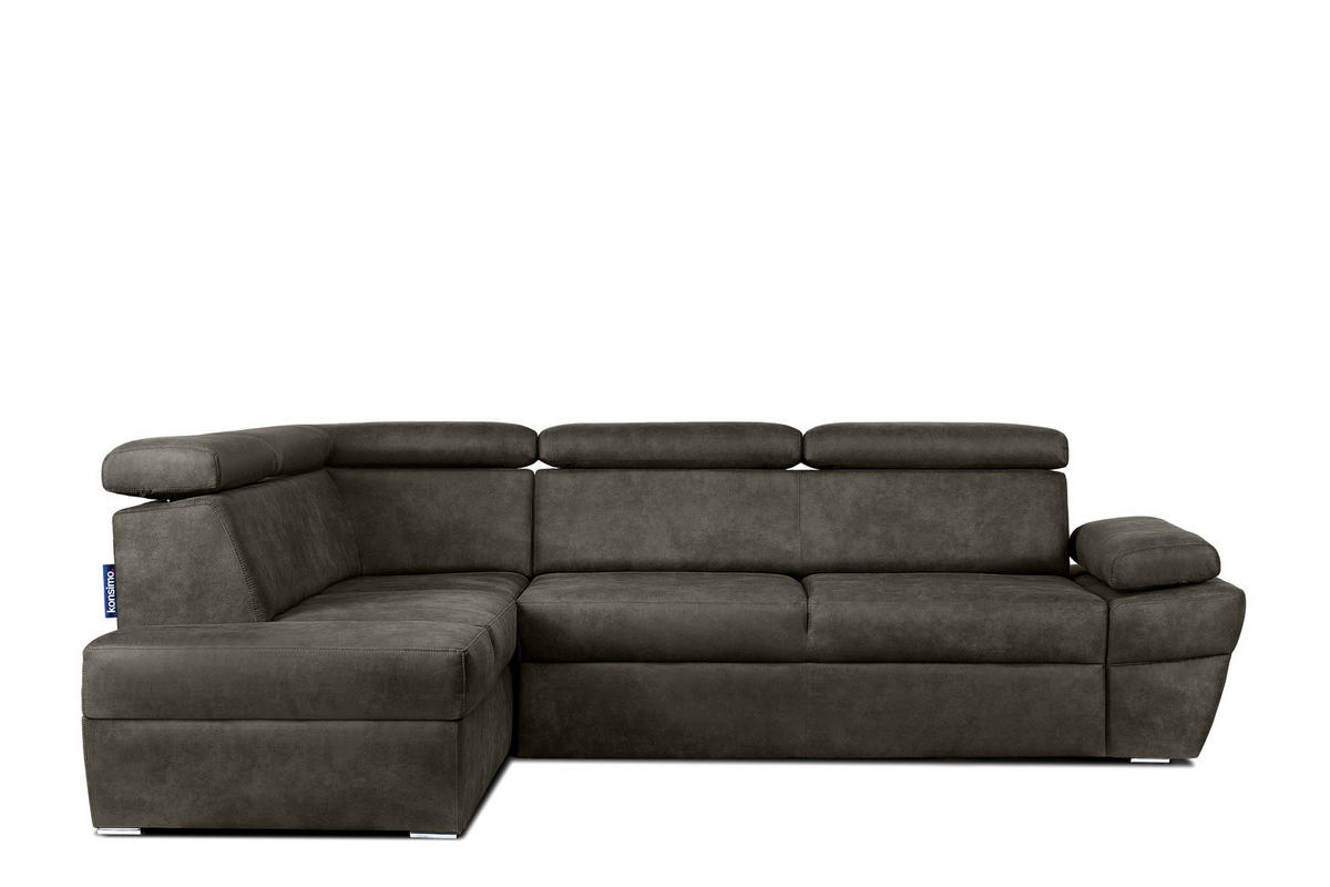 SCHLAFECKSOFA RATLO links 4/5-Sitzer mit Bettkasten in Lederoptik, grau - Silberfarben/Grau, Textil (270/190cm) - KONSIMO®