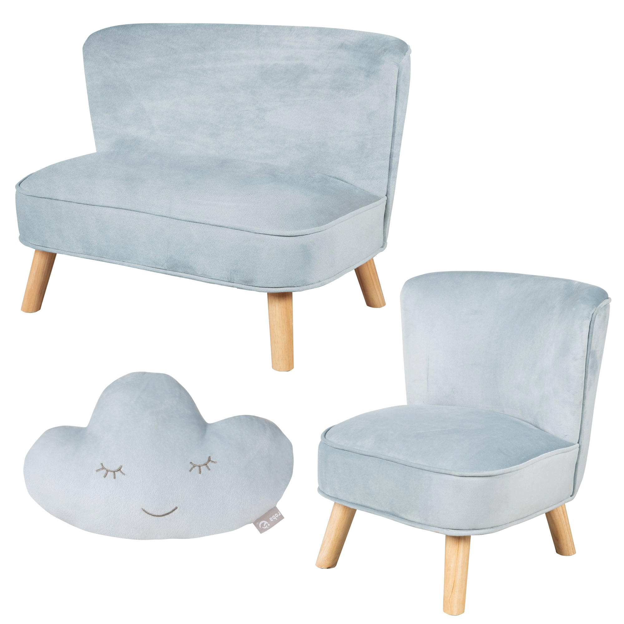 KINDERSOFA 3er-Set hellblau - Hellblau, Holzwerkstoff/Textil (70/50/48cm) - Roba