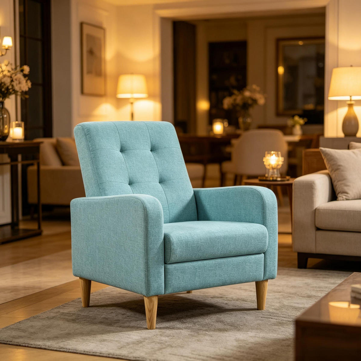 SESSEL Multifunktional mit Leinenbezug, DE-42157, Blau - Blau, Holzwerkstoff (61/90.5/54cm) - ComfortXL