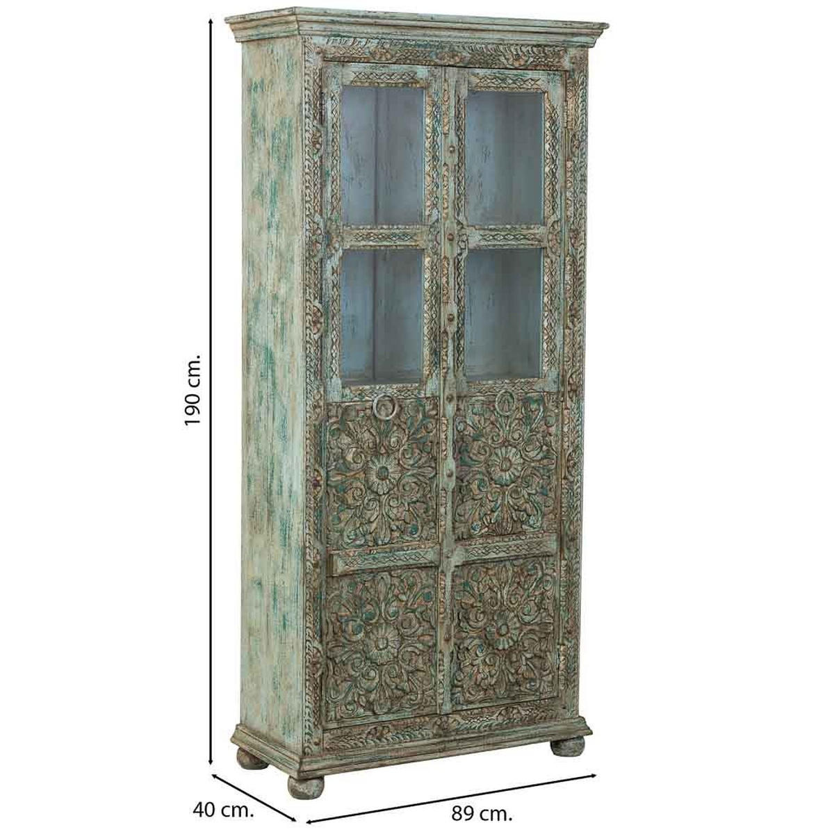 VITRINE aus Holz, blau, 89x40x190cm - Blau, Holz (89/190/40cm) - Wanderlust