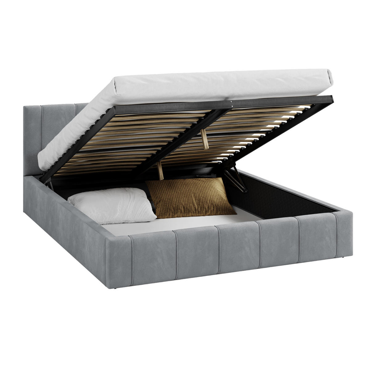 POLSTERBETT FLORIDA - Birkefarben/Grau, Holzwerkstoff/Metall (120/200cm) - FDM