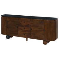 SIDEBOARD Mango 200x40x80 dunkelbraun lackiert / Marmor schwarz FLORENZ #222 - Dunkelbraun, Holz (200/80/40cm) - Massivmoebel24