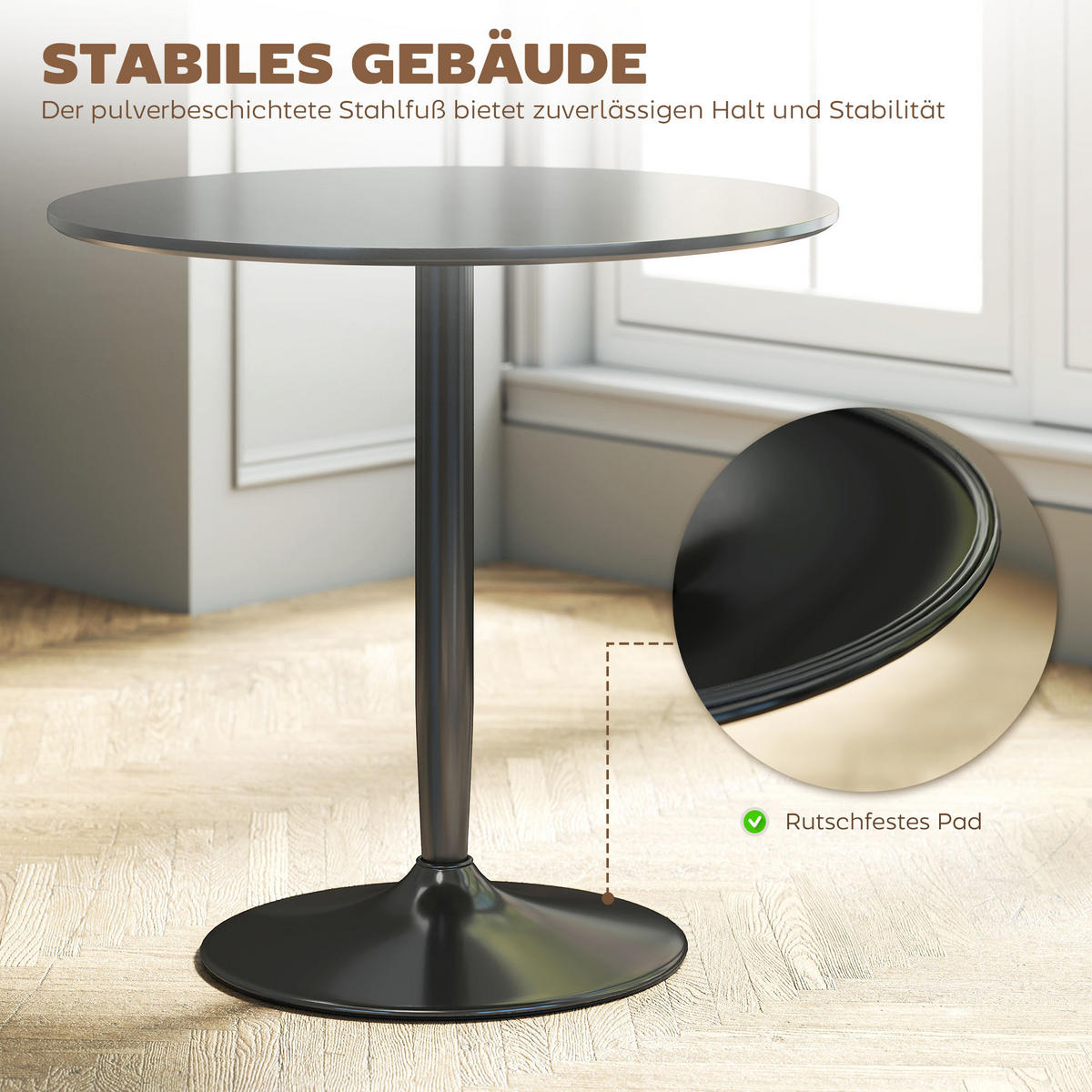 ESSTISCH Runder Küchentisch, Rutschfester Esszimmertisch für 2 Personen Schwarz - Schwarz, Holzwerkstoff/Metall (80/80/75cm) - HOMCOM