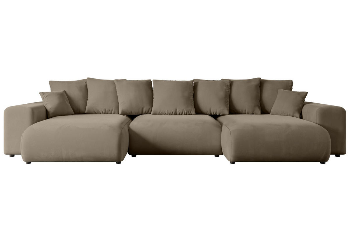 WOHNLANDSCHAFT mit Schlaffunktion und Bettkasten ESKAR-U -352x165x84cm Braun Velours - Schwarz/Braun, Holzwerkstoff/Kunststoff (352/84/165cm) - ALTDECOR