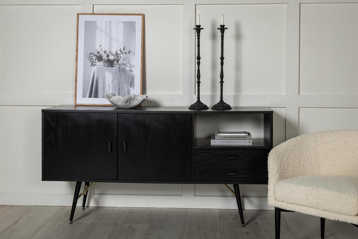 SIDEBOARD GOLD Schwarz 160x46x80 cm - Schwarz, Holzwerkstoff (160/80/46cm) - FURNLUX
