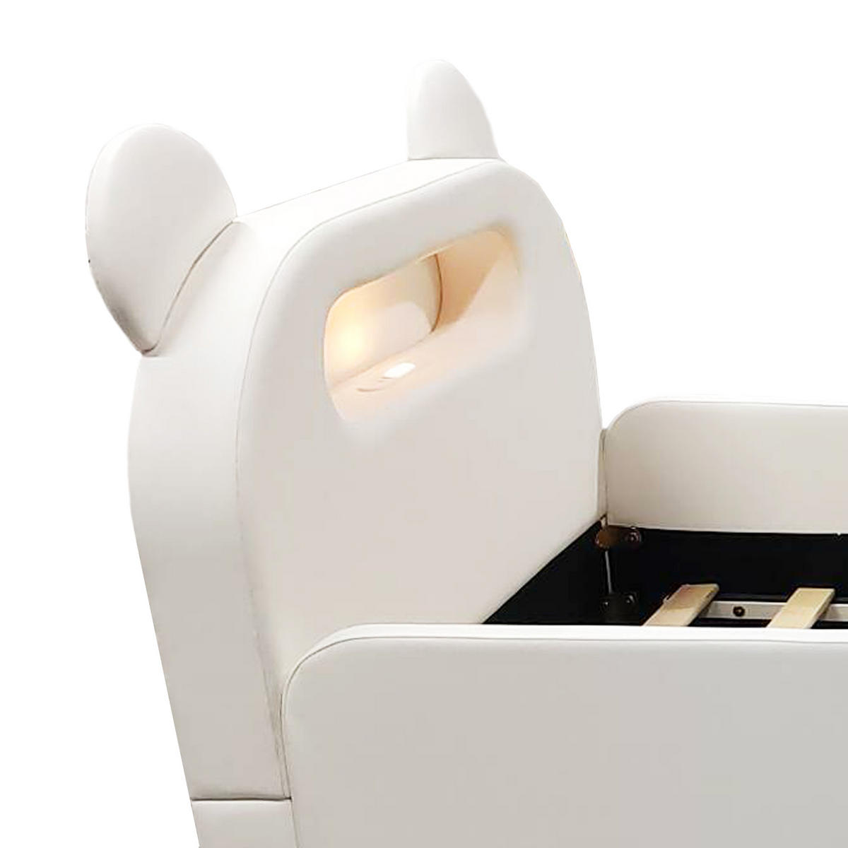 KINDER POLSTERBETT 90x200 Bär Kopfteil USB Stauraum Nachtlicht Weiß - Weiß, Holzwerkstoff (90/200cm) - FLIEKS