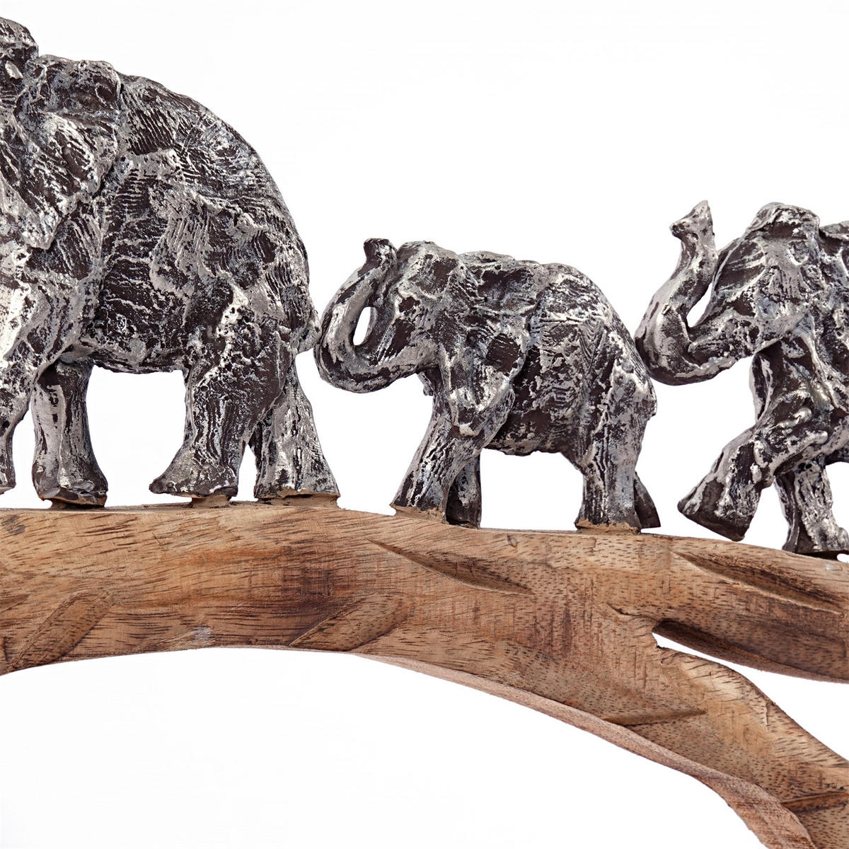 SKULPTUR Große Elefanten Mangoholz, Aluminium silber-natur - Naturfarben, Holz (50/55/10cm) - CREEDWOOD