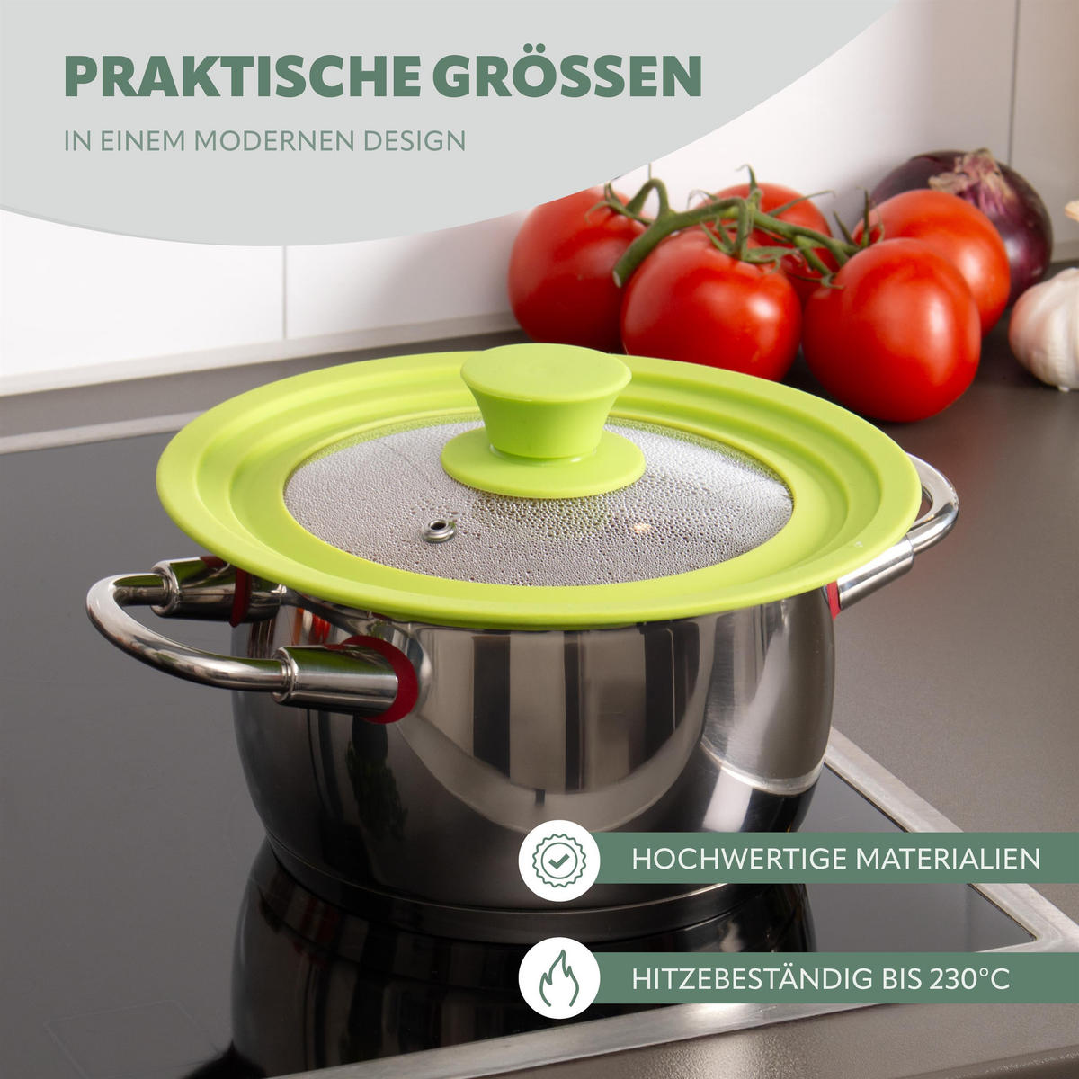 UNIVERSAL-GLASDECKEL, 16/18/20 cm, grün klein - Grün, Glas (20/20/5cm) - bremermann