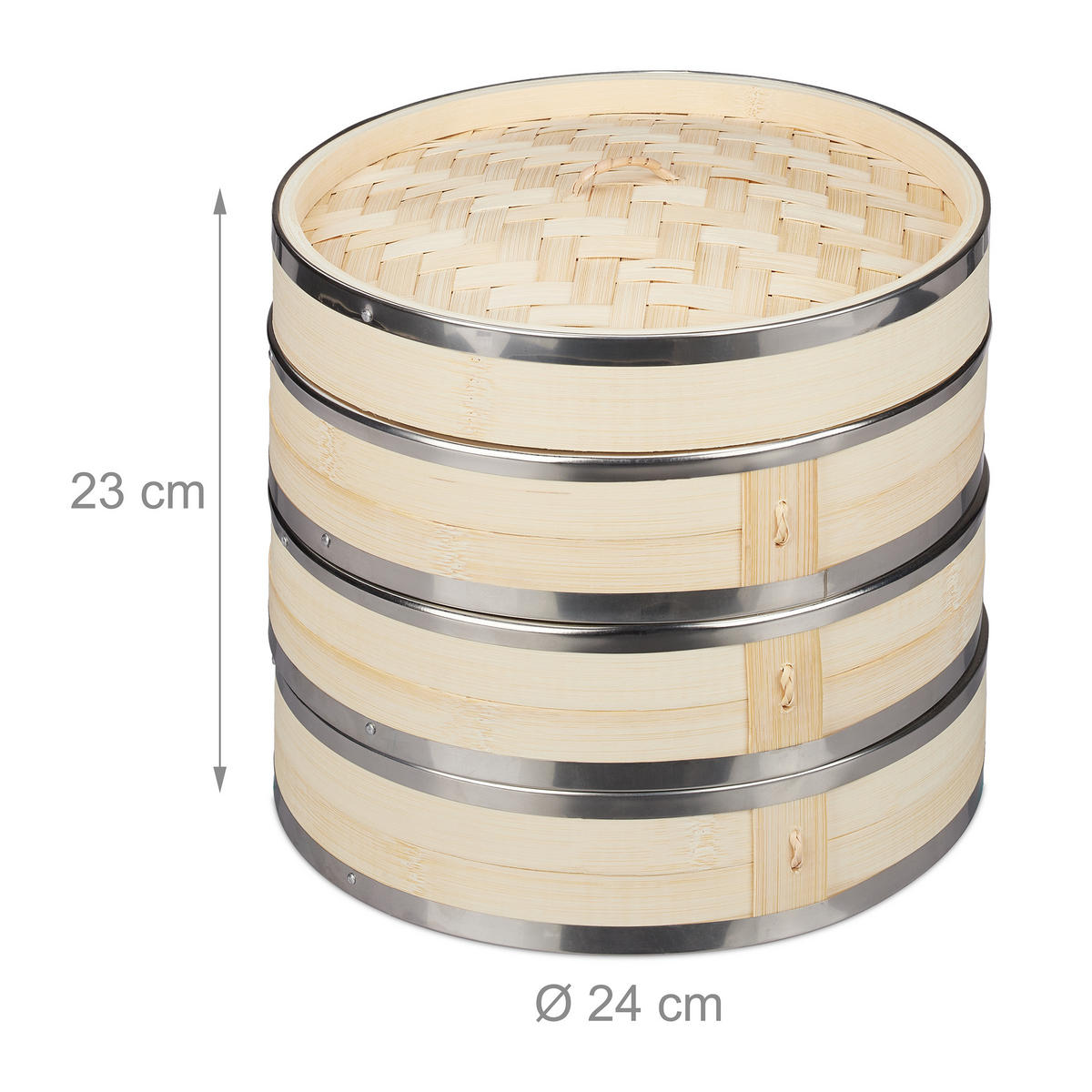 BAMBUSOVÝ parník - svetlohnedá, kov/drevo (24/24/23cm) - Relaxdays