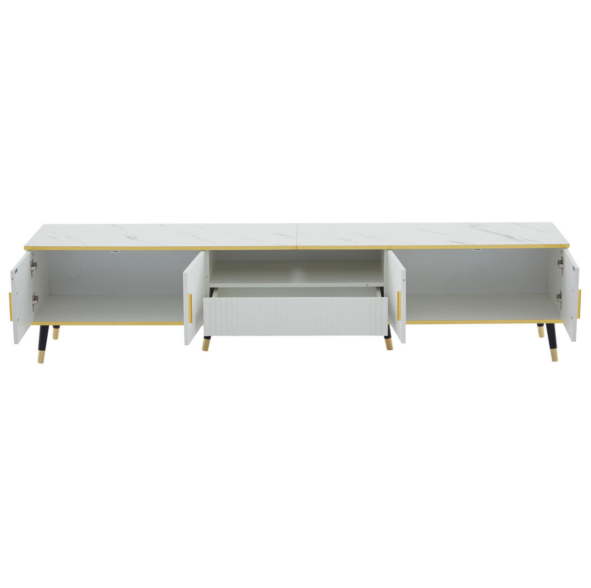 TV-LOWBOARD aus Spanplatte 200x40x46 cm Weiß in Marmoroptik mit Stauraum - Weiß, Holzwerkstoff (200/46/40cm) - IVMEU