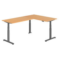 ECKSCHREIBTISCH elektrisch höhenverstellbar L-Form 240/160/74 cm in Buchefarben/Graphitfarben - Buchefarben/Graphitfarben, Holzwerkstoff (240/160/74cm) - bümö
