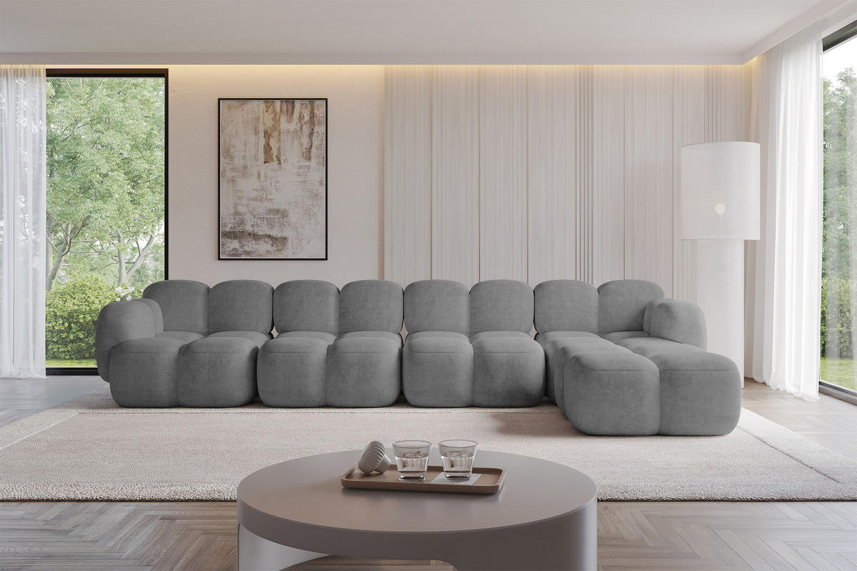 ECKSOFA modulares Sofa Rechts Miko-L3 390x205x75 Grau Velours - Schwarz/Grau, Holzwerkstoff/Kunststoff (390/205cm) - ALTDECOR