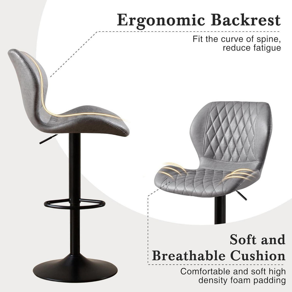BARHOCKER 2-teiliges Set PU-Kunstleder Grau Höhenverstellbar - Grau, Kunststoff (46.5/111/38cm)