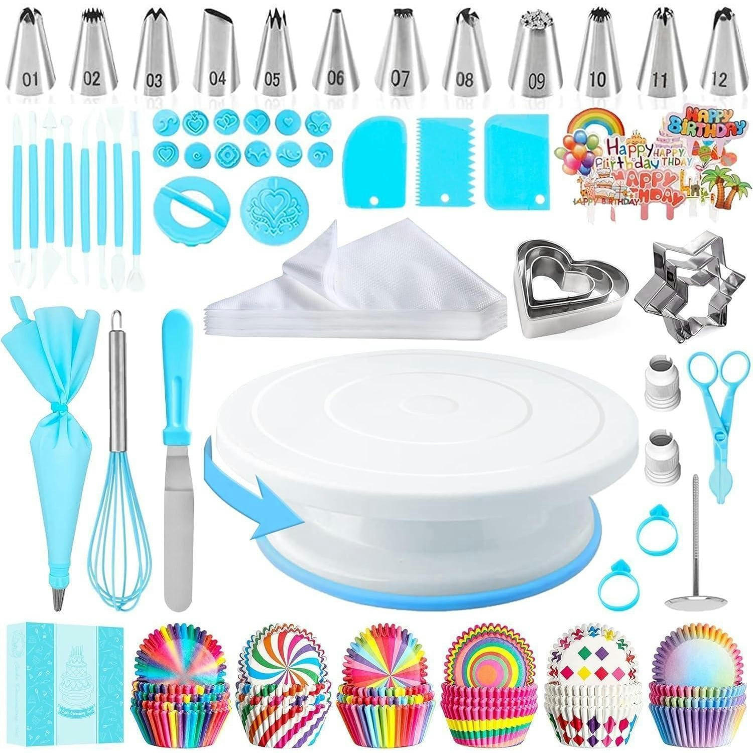 BACKSET 255-teiliges Tortendekorationsset mit Drehteller - Multicolor, Kunststoff (30.4/14/30.4cm)