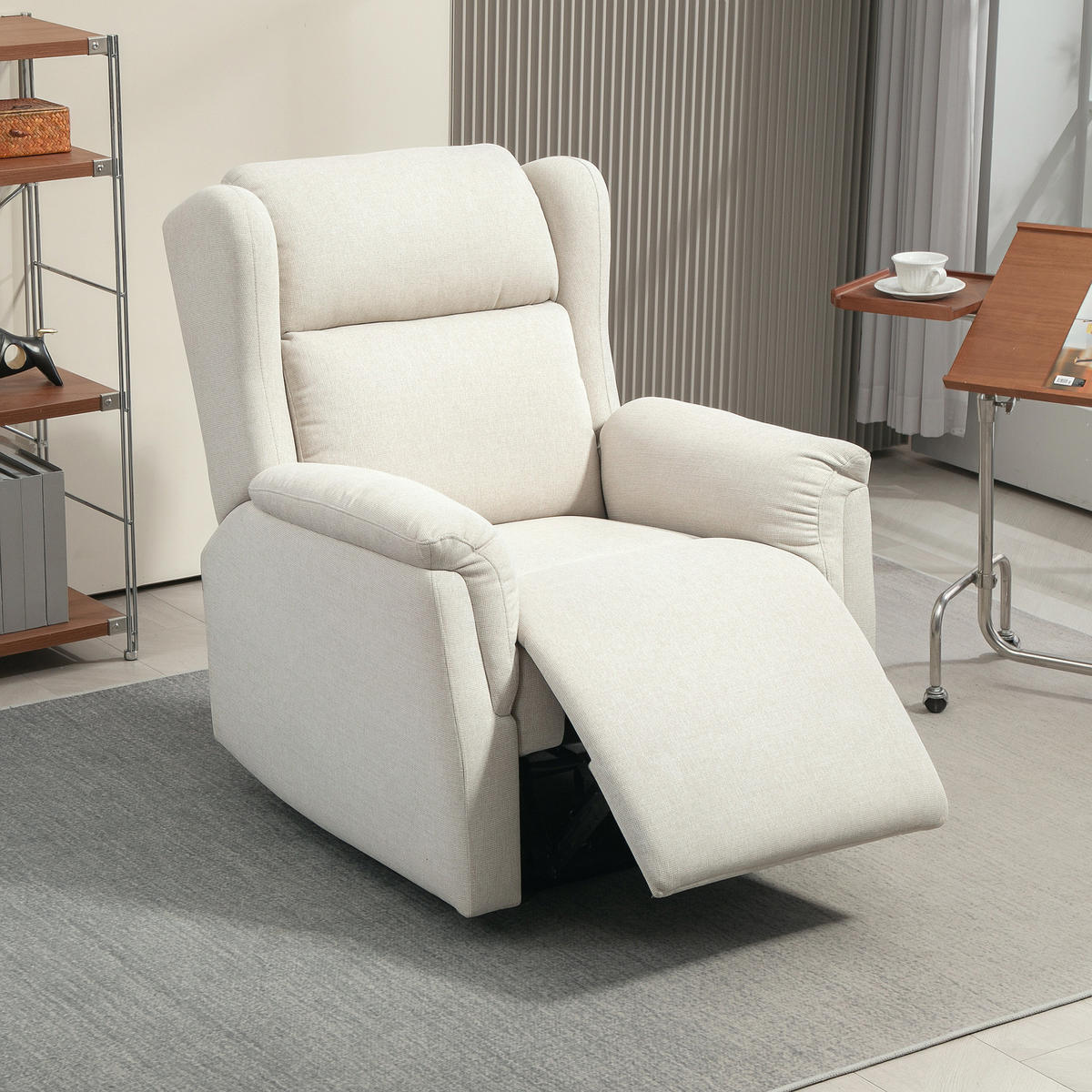 RELAXSESSEL, Fernsehsessel mit Liegefunktion, TV-Sessel mit Taschenfederkern - Beige, Textil/Metall (80/101/94cm) - HOMCOM