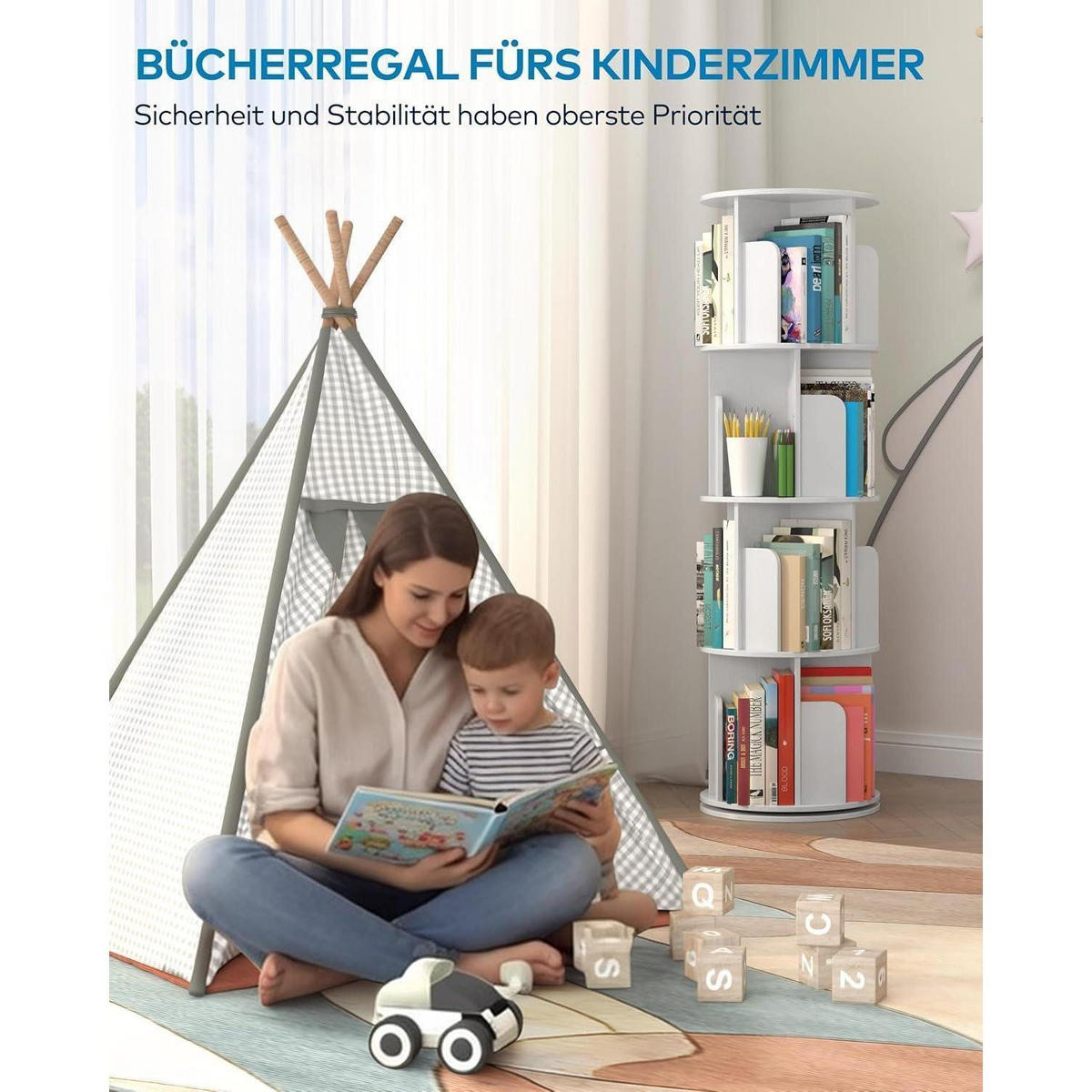 BÜCHERREGAL 360 Grad drehbar Weiß 4 Ebenen 40 x 136,2 cm - Weiß, Holzwerkstoff (40/136.2/40cm)