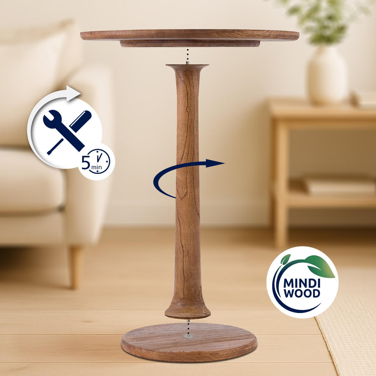BEISTELLTISCH rund 60 cm Holz Braun - Braun, Holz (60/60/65cm) - CLP