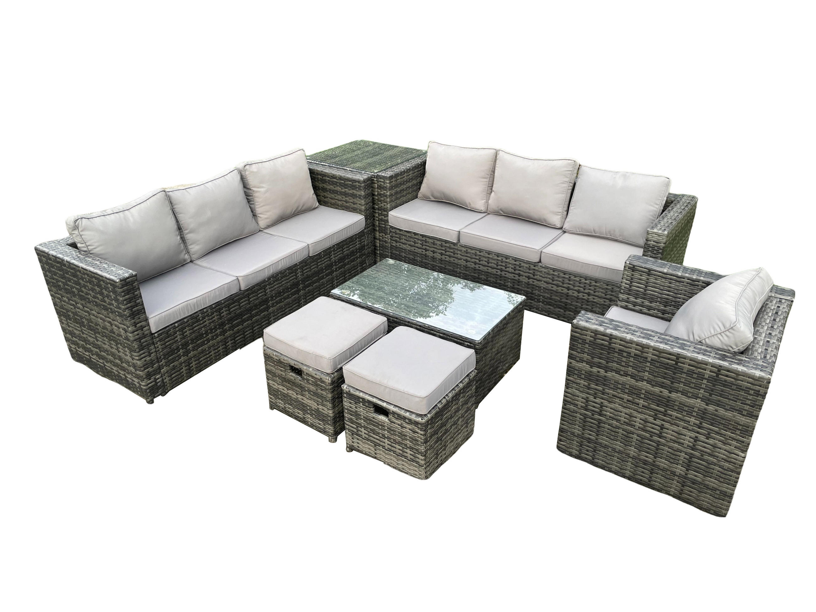 GARTENMÖBELSET mit 2 Kleinen Hockern 9-Sitzer - Dunkelgrau, Metall - Fimous