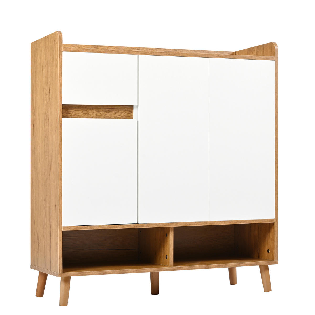 SCHUHSCHRANK mit verstellbaren Einlegeböden 90 x 35 x 99 cm Weiß/Natural - Weiß, Holzwerkstoff (35/99/90cm) - Beauniv