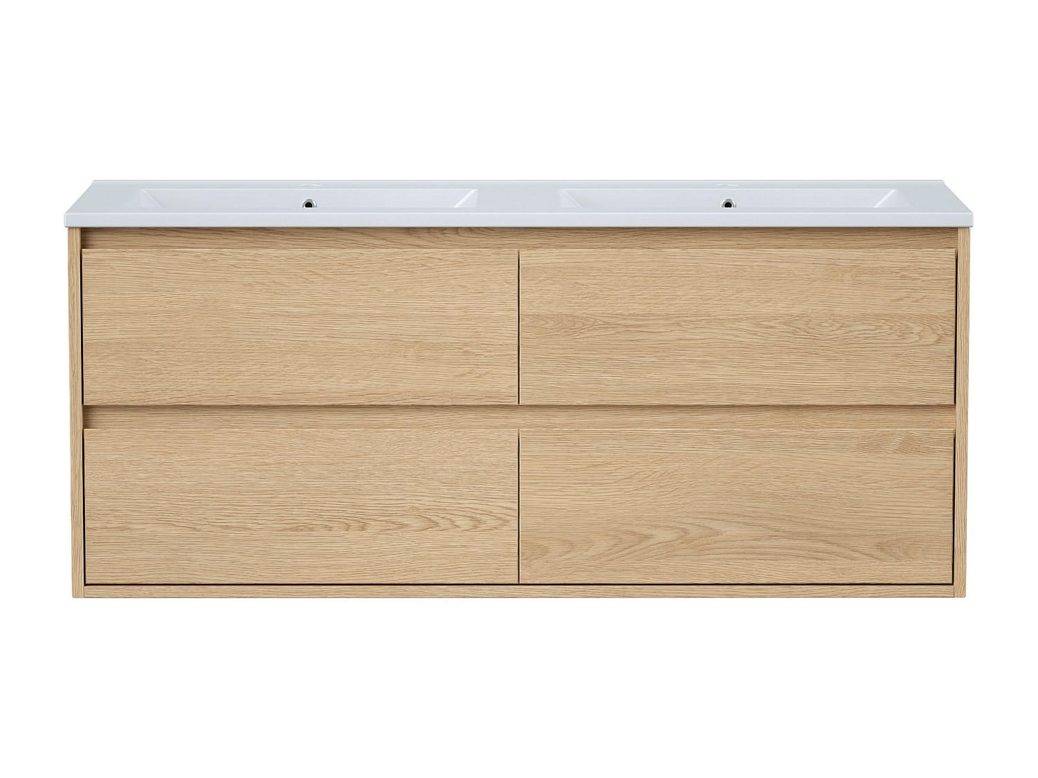 DOPPELWASCHTISCH - 120 cm x 45 cm - Holz, Platte, Keramik - Naturfarben Hell - MILIPAM - Naturfarben, Keramik/Holz (120/50/45cm) - Vente-Unique
