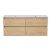 DOPPELWASCHTISCH - 120 cm x 45 cm - Holz, Platte, Keramik - Naturfarben Hell - MILIPAM - Naturfarben, Keramik/Holz (120/50/45cm) - Vente-Unique