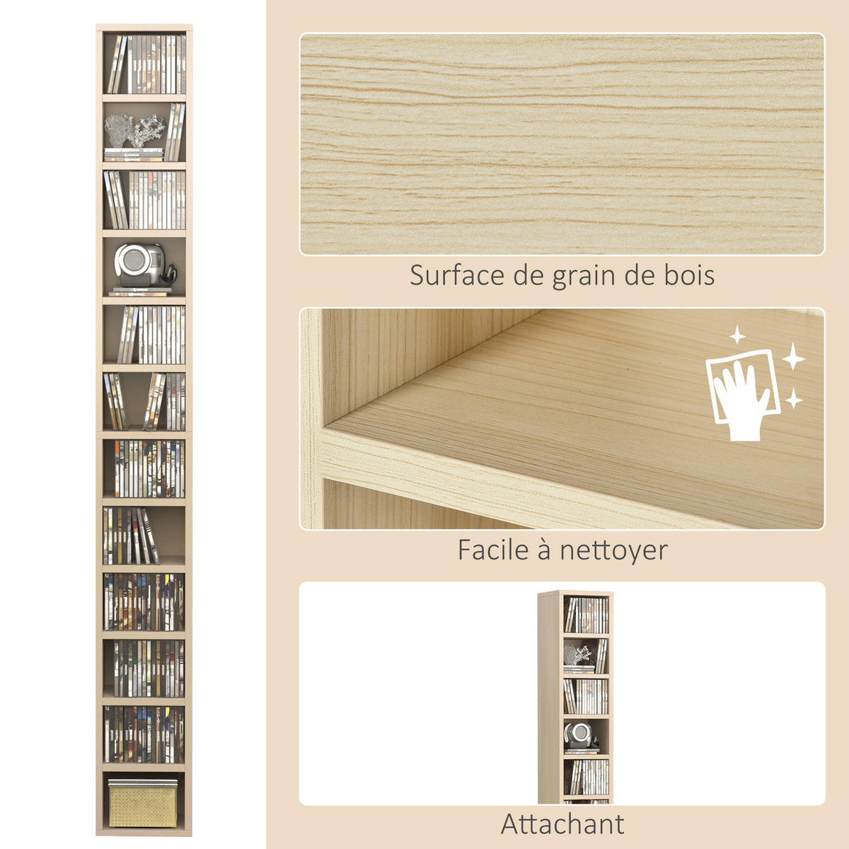CD-REGAL DE-14391 12 Fächer, 204 CDs Kapazität Naturholz - Beige, Holzwerkstoff (20/175/21cm) - ComfortXL