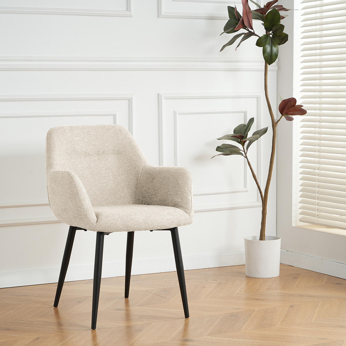 ARMLEHNENSTUHL - Webstoff / Eisen, 2er-Set - Beige, Textil (57/86/62cm) - home24