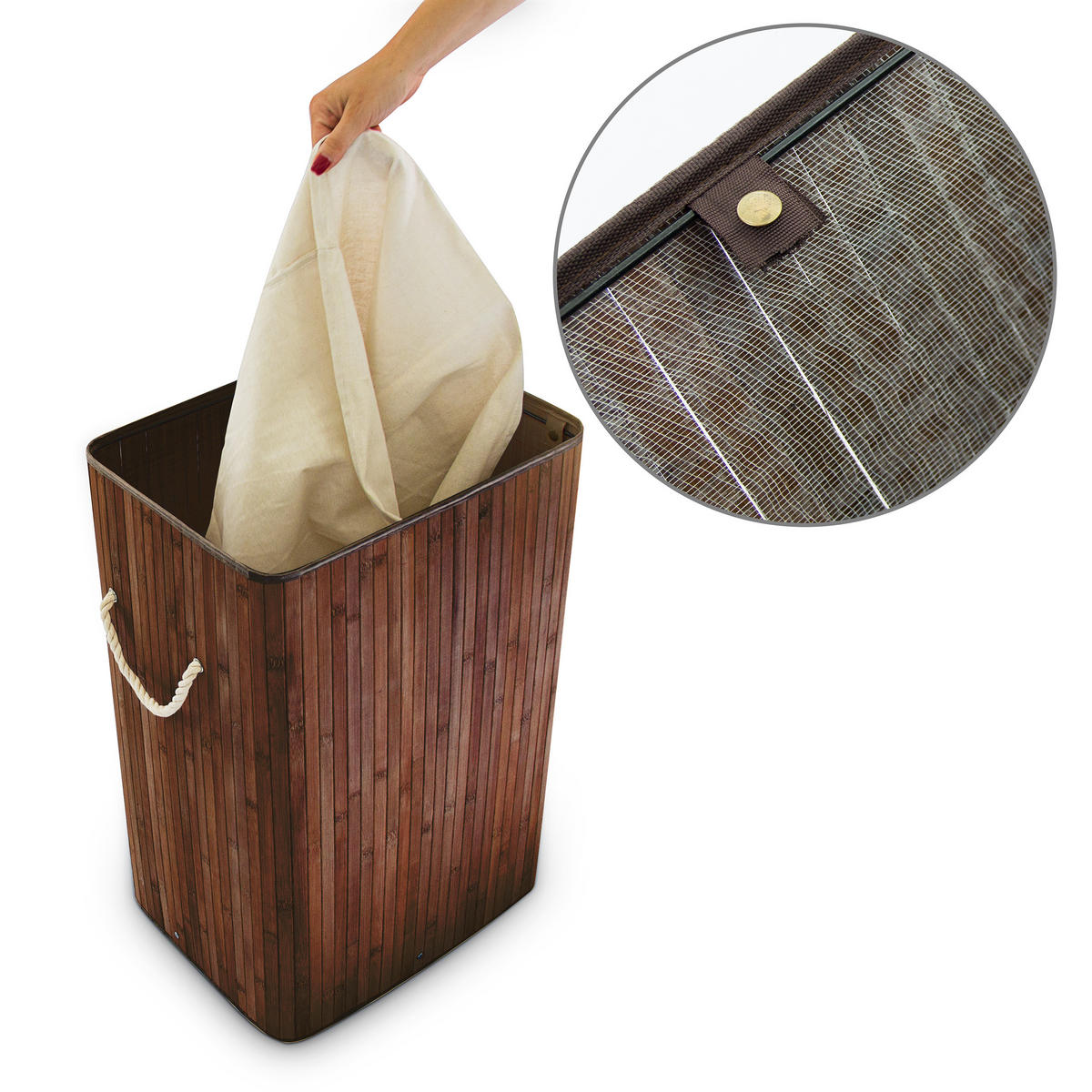 WÄSCHEKORB - Braun, Holz/Textil (43.5/65.5/33.5cm) - Relaxdays